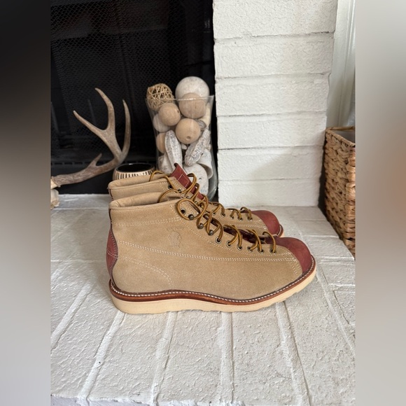 Chippewa Monkey Boots Suede Leather Size 10 ЕЕЕ Tan Maroon - Picture 3 of 13